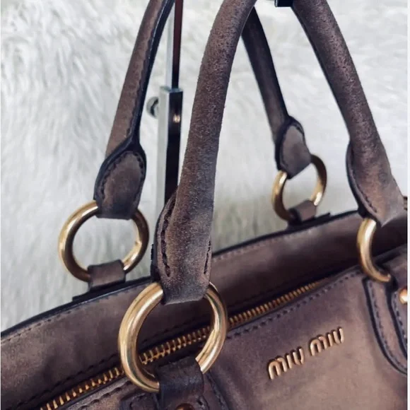 Miu Miu Gray Suede Leather Women’s Crossbody Satchel 2 Way Bag Fridge Vitello - Picture 11 of 17